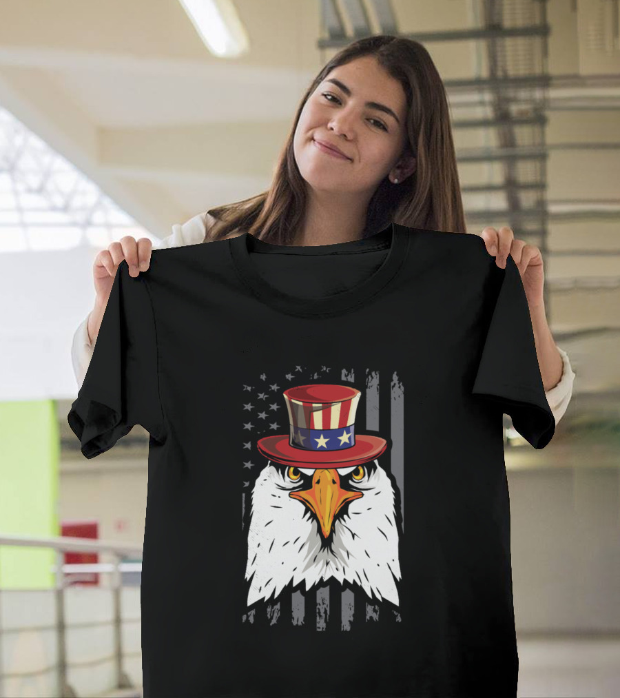 Eagle Cool Bald Eagle American Flag 4Th Of July Uncle Sam Hat T-Shirt