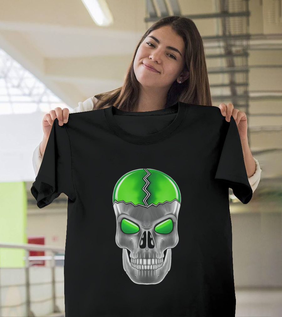 Skull with Green Crack Design and Transparent Background T-Shirt