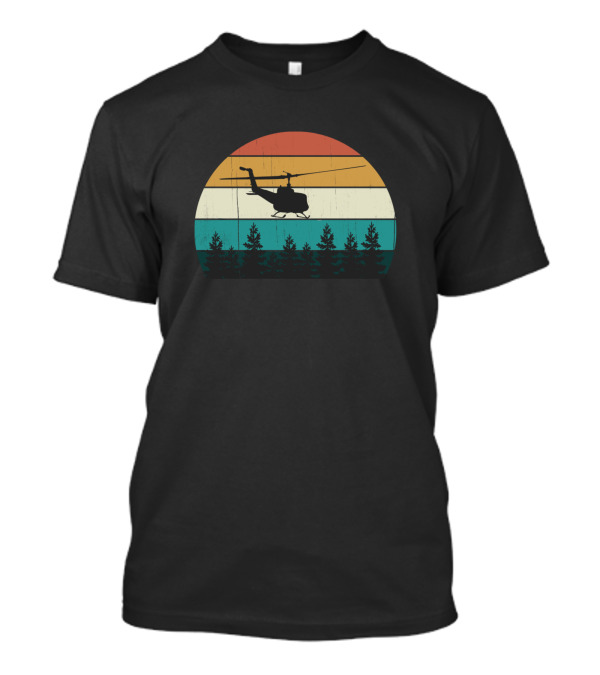 Retro Helicopter Pilot Vintage Sunset Chopper Forest Roto T-Shirt