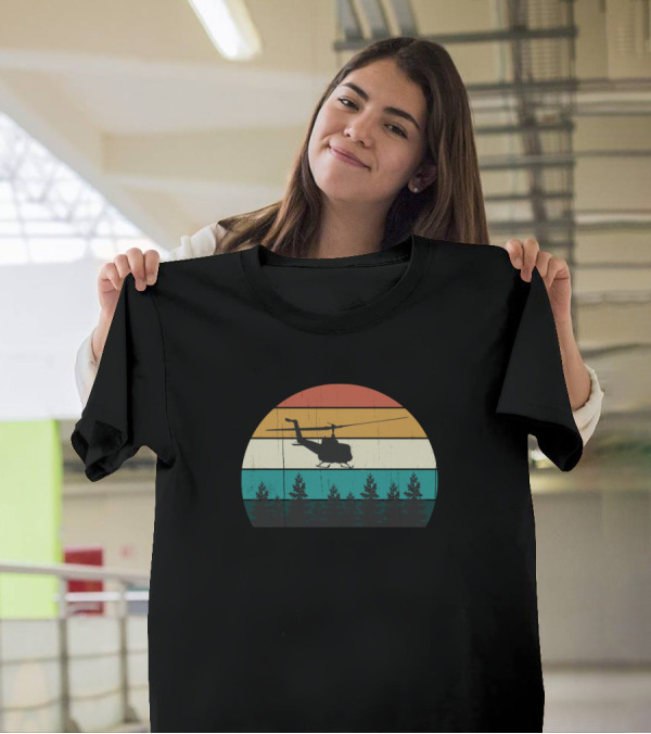 Retro Helicopter Pilot Vintage Sunset Chopper Forest Roto T-Shirt