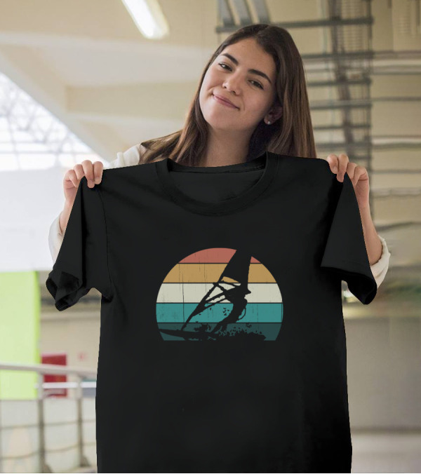 Retro Windsurfing Vintage Beach Sunset T-Shirt