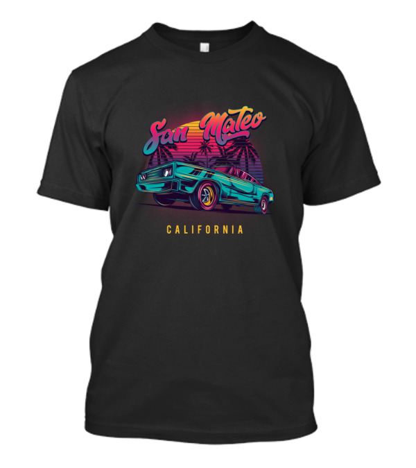 San Mateo California Retro Vintage Muscle Car Palm Sunset T-Shirt