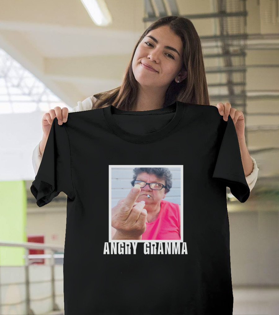 Angry Grandma Middle Finger Gesture Smoky Glasses T-Shirt