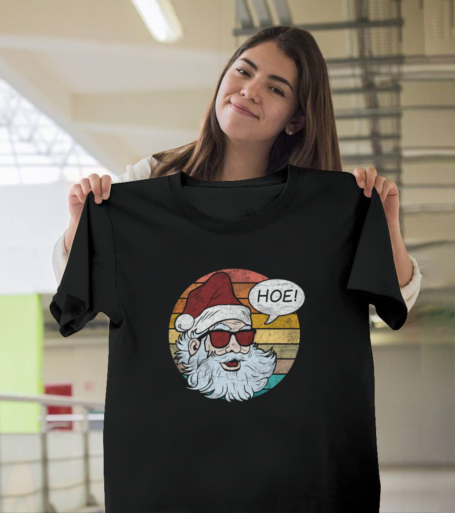 Bad Santa Hoe Retro Rainbow Santa Hat Sunglasses T-Shirt
