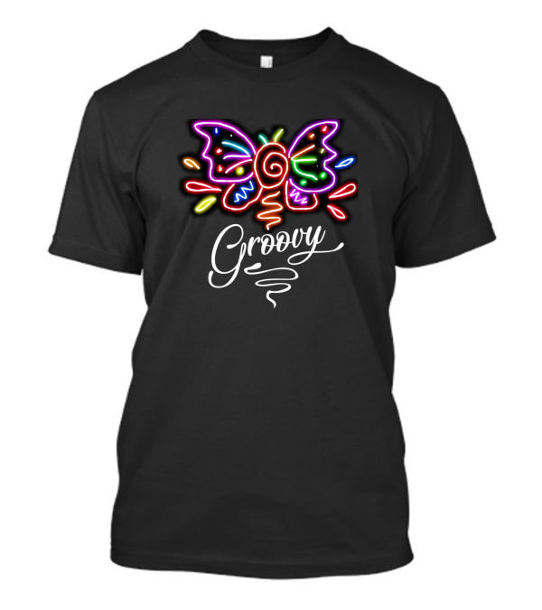 Groovy Neon Butterfly With Swirl And Colorful Glow T-Shirt