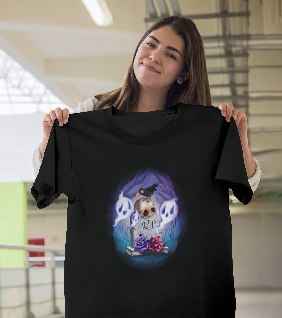 Soulmates RIP Skull Raven Roses Ghost Spirits T-Shirt