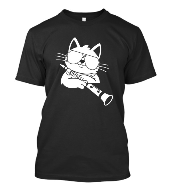 Cat Playing Clarinet For Passionate Clarinetists T-Shirt