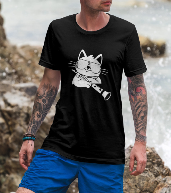 Cat Playing Clarinet For Passionate Clarinetists T-Shirt