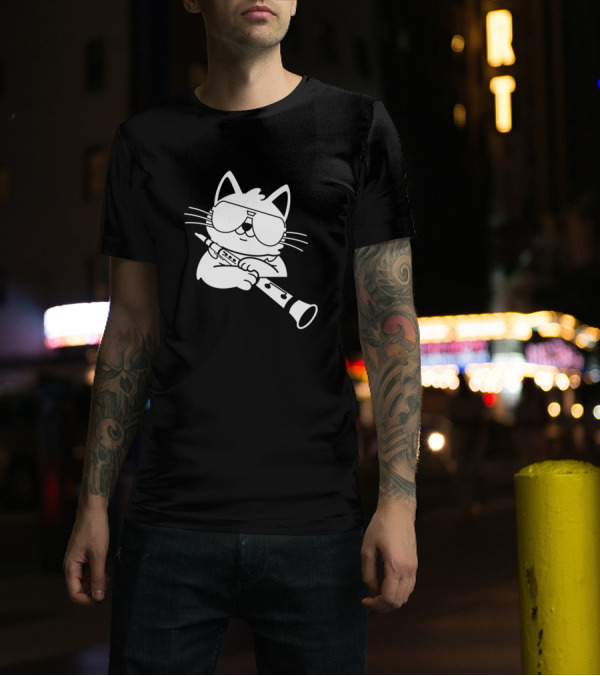 Cat Playing Clarinet For Passionate Clarinetists T-Shirt