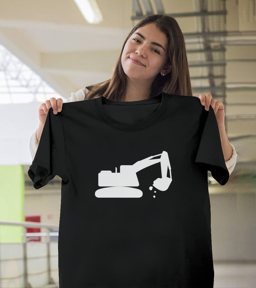 Digger Excavator White Silhouette Machinery T-Shirt