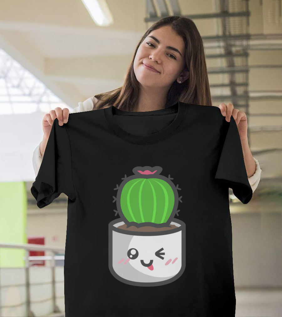 Ball Like Cactus Cute Winking Kawaii Style Cactus in Pot T-Shirt