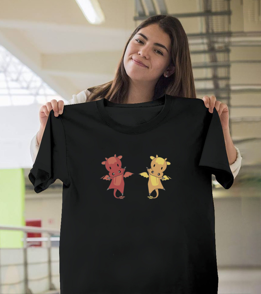 Fairy Tale Fantasy Red and Yellow Dragon Duo T-Shirt