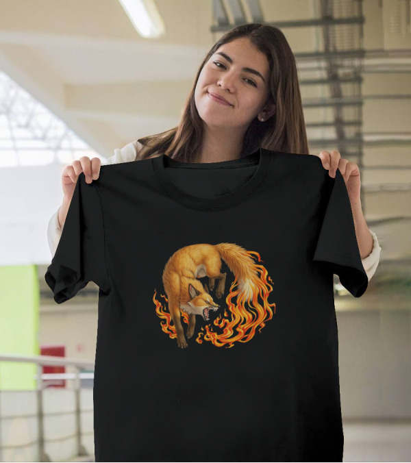 Fox Wild Life Vulpine Fire Circle T-Shirt