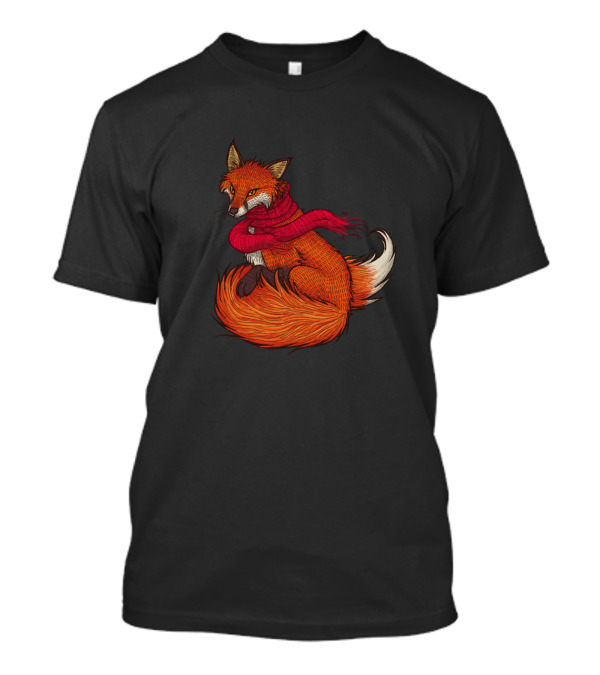 Winter Fox Wildlife Cozy Red Scarf Fox T-Shirt