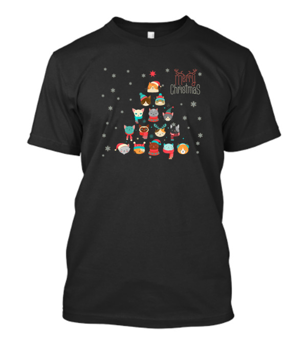 Merry Christmas Funny Cute Cats Holiday Tree T-Shirt