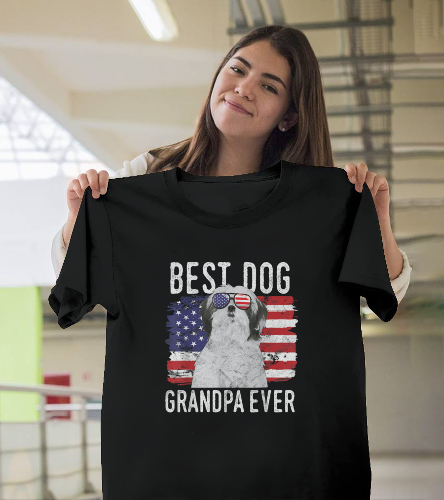 Best Dog Grandpa Ever American Flag Shih Tzu T-Shirt