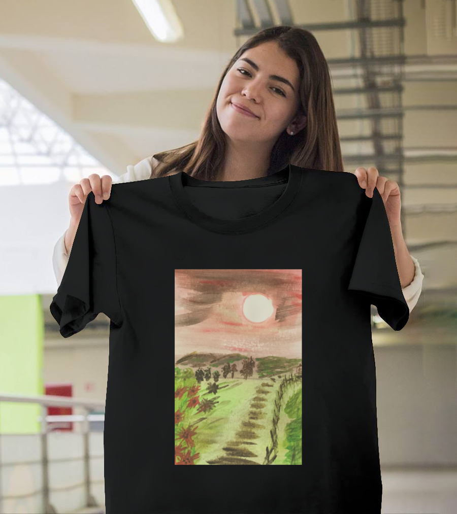 Red Sky Over the Fields Pathway Under a Fiery Sunset T-Shirt