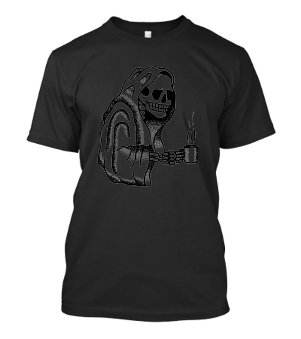 The Coffee Grim Reaper Skeleton Sipping Hot Drink T-Shirt