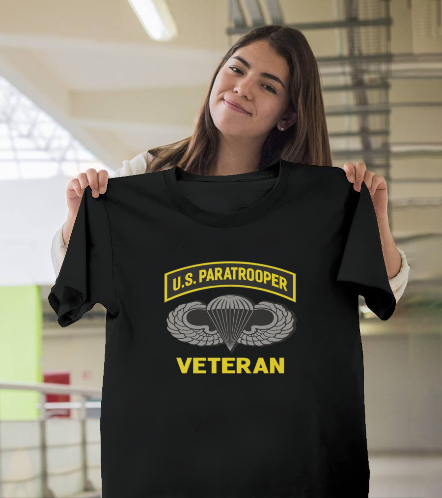 U.S. Paratrooper Veteran with Airborne Wings Emblem T-Shirt