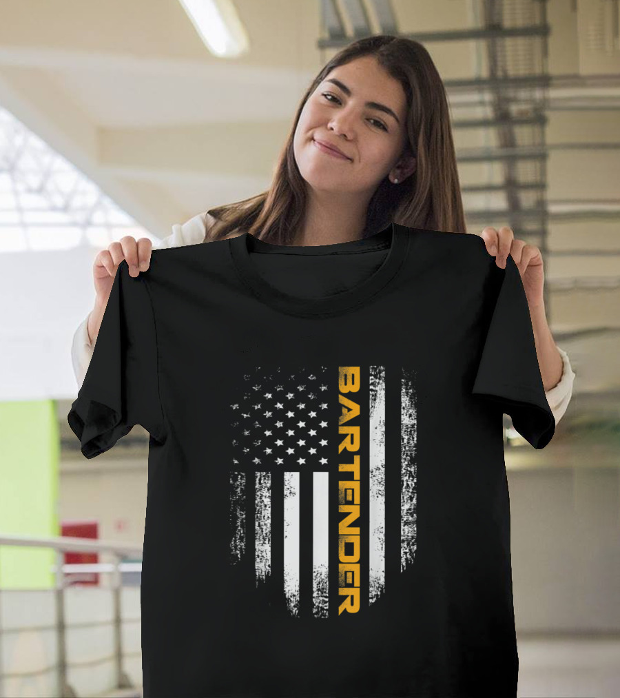 American USA Flag Bartender Bartending T-Shirt