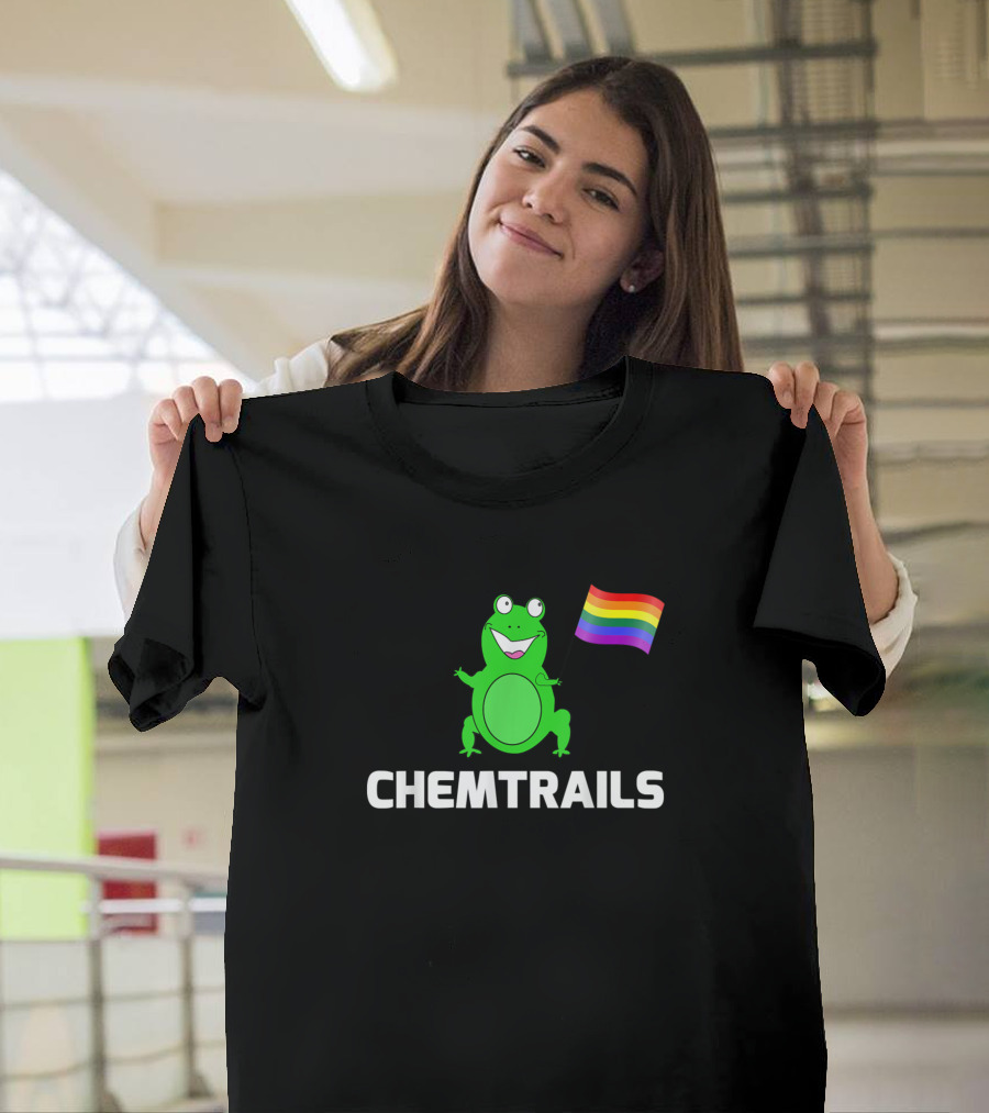 Chemtrails Funny Frog Holding Rainbow Flag T-Shirt