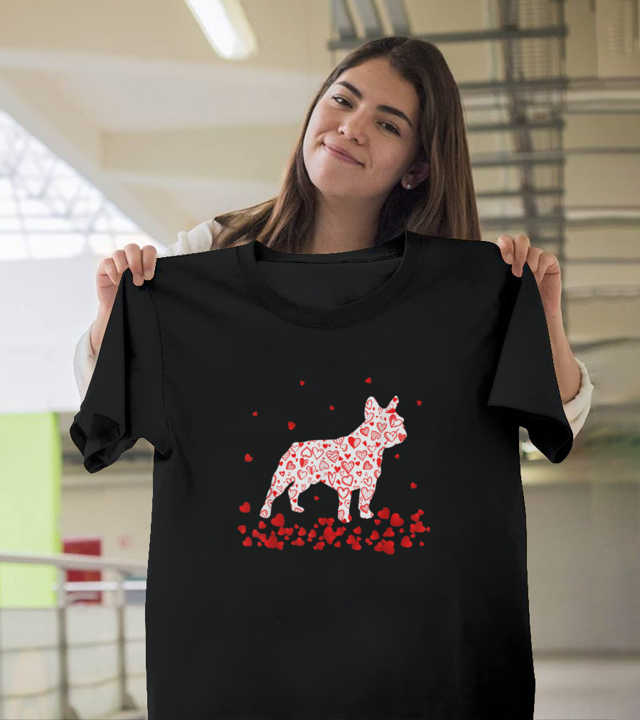 Funny French Bulldog Valentines Day Heart Pattern Dog Dad T-Shirt