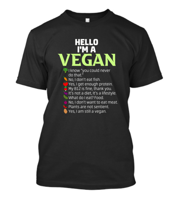 Hello I'm A Vegan Checklist Activism Lifestyle Sentient Protéines B12 T-Shirt