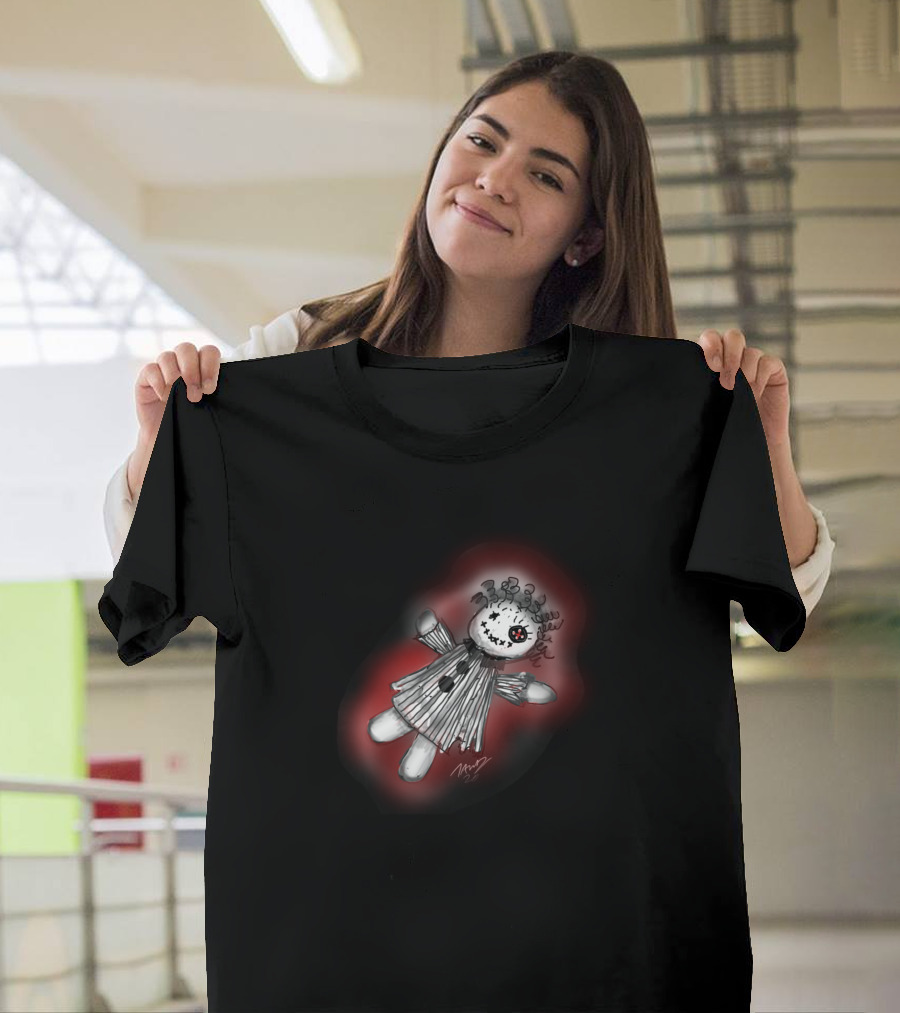 Sally Shettebrek Creepy Doll with Button Eyes and Red Glow T-Shirt