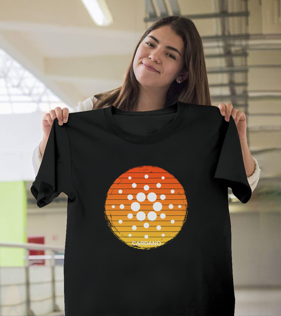 Cardano ADA Cryptocurrency Fire Circle Symbol with Gradient Background T-Shirt