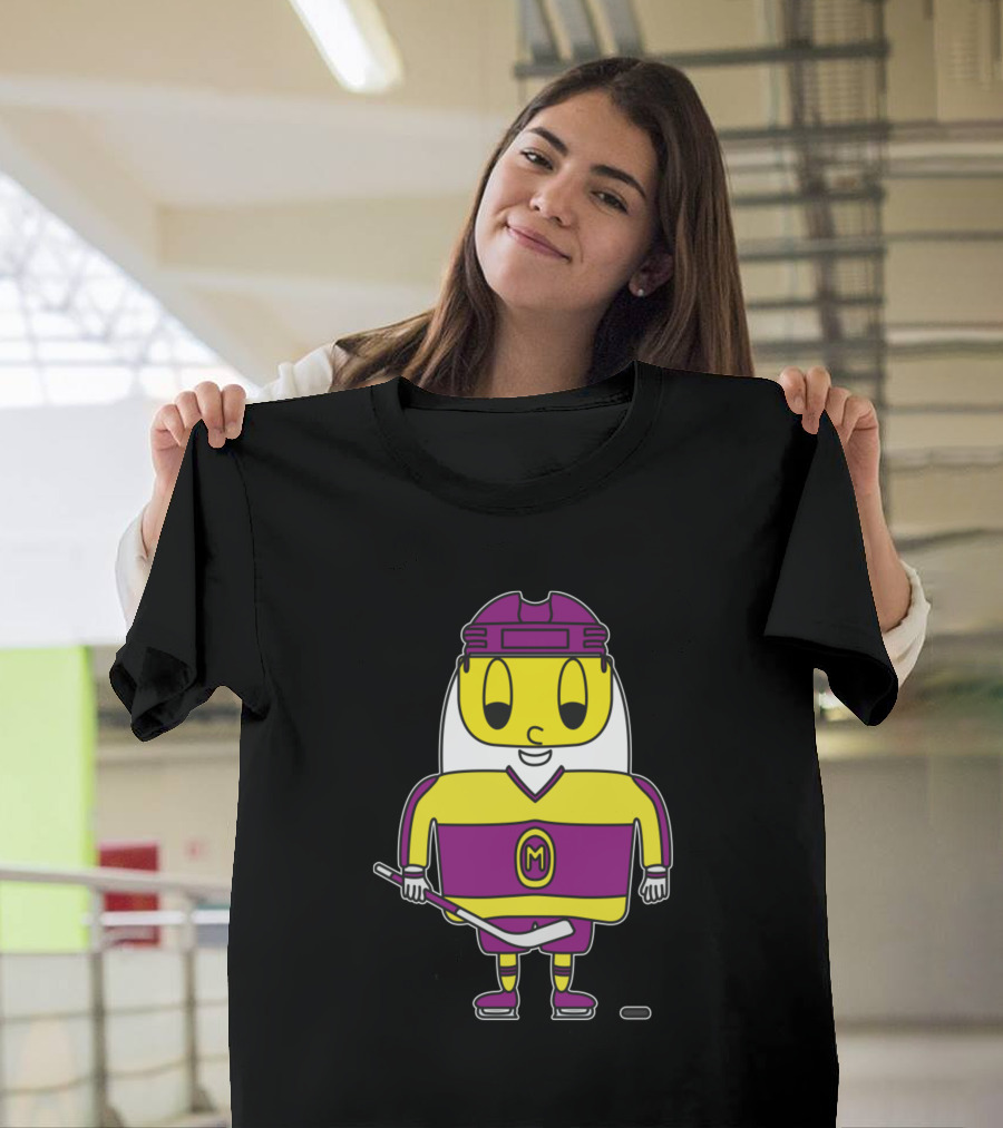 M Egg Ice Hockey Player in Purple and Yellow Gear T-Shirt