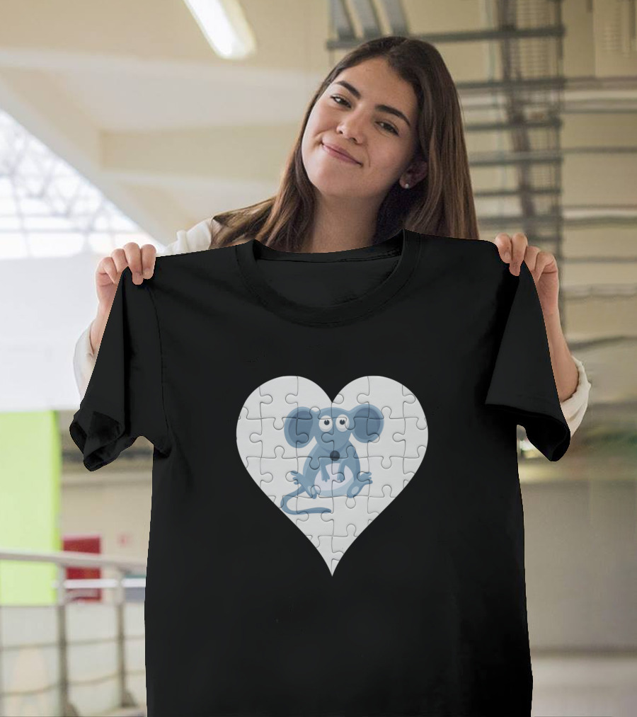 Jigsaw Puzzle Heart with Cartoon Mouse T-Shirt