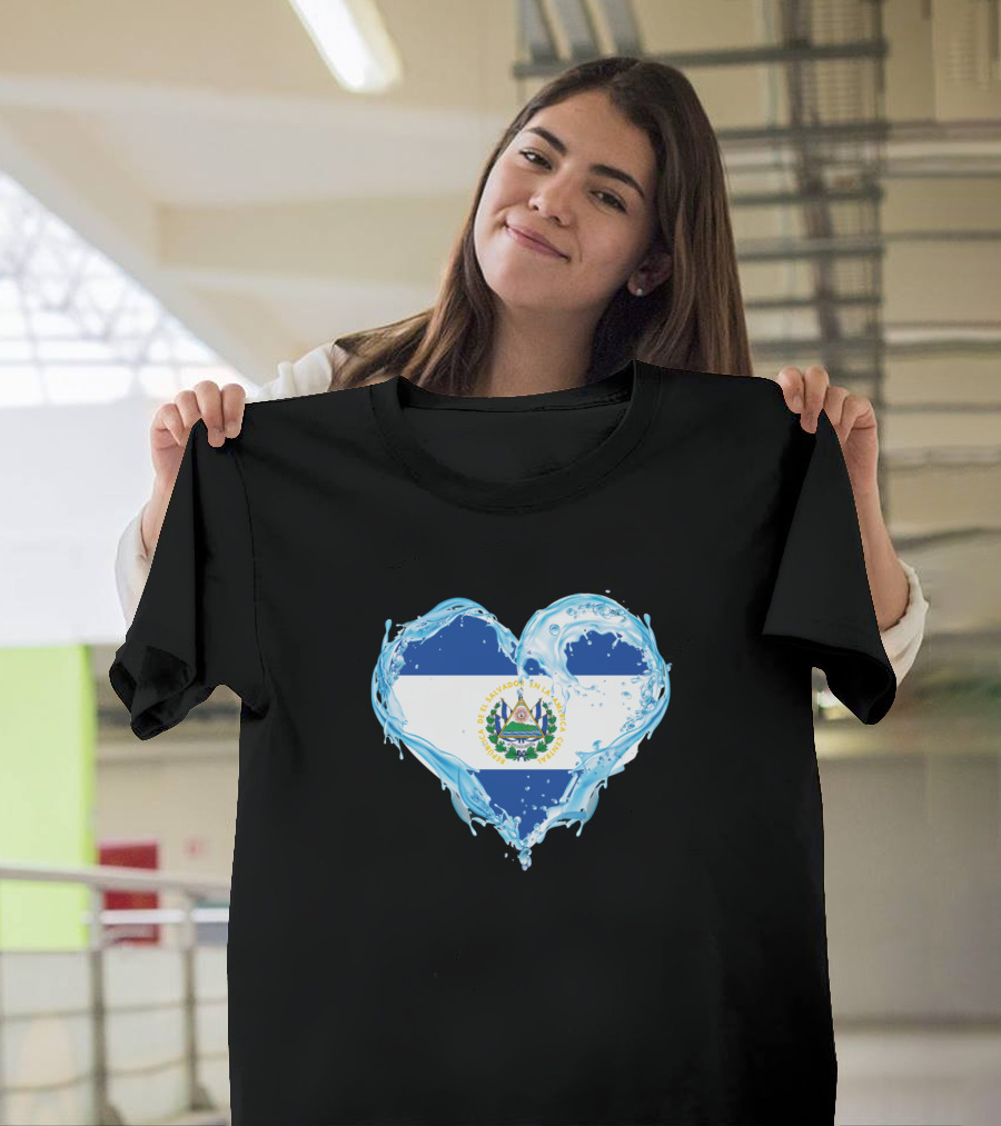 Love Water Heart El Salvador Flag Emblem T-Shirt