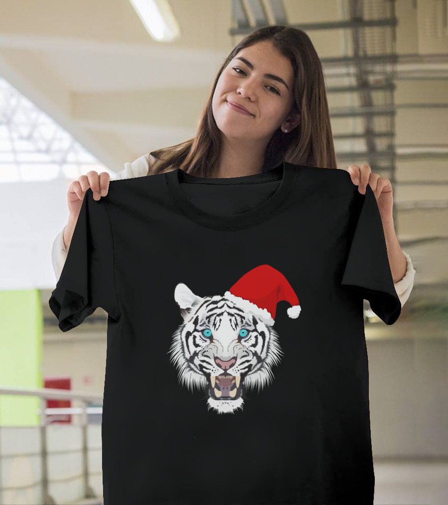 Winter Season Tiger Santa Hat T-Shirt