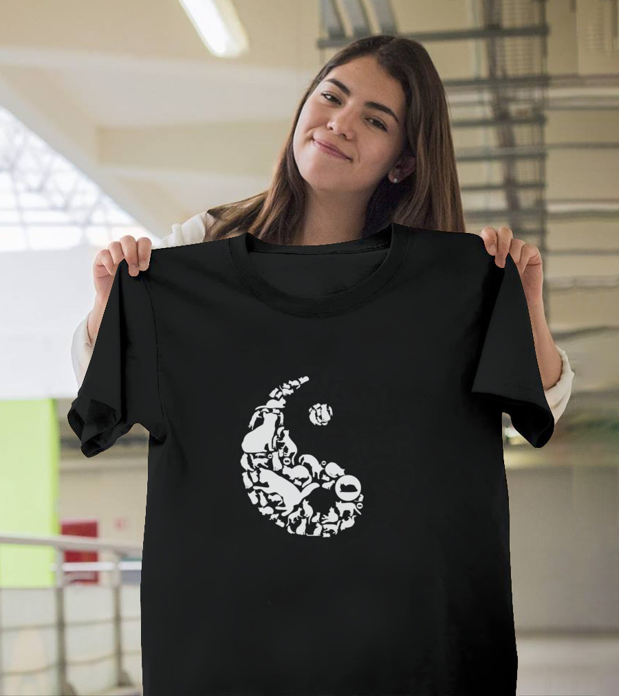 Cats Ying Yang Black White T-Shirt