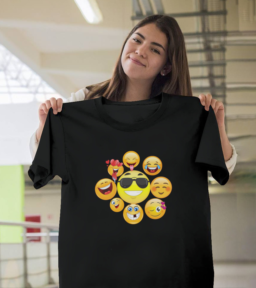Funny Face Emoji Emoticons Smiley Sunglasses Heart Tongue Humor T-Shirt