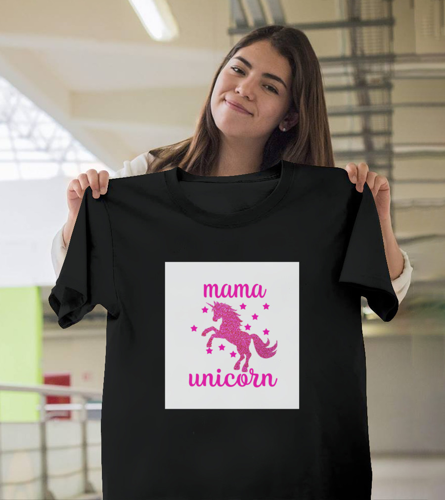 Mama Unicorn Pink Glitter Stars Magical Mom T-Shirt