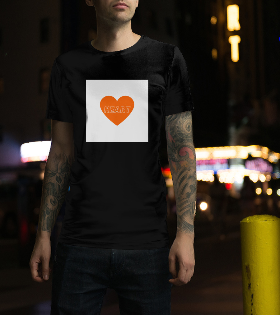 Minimalistic Orange Heart With HEART Text T-Shirt