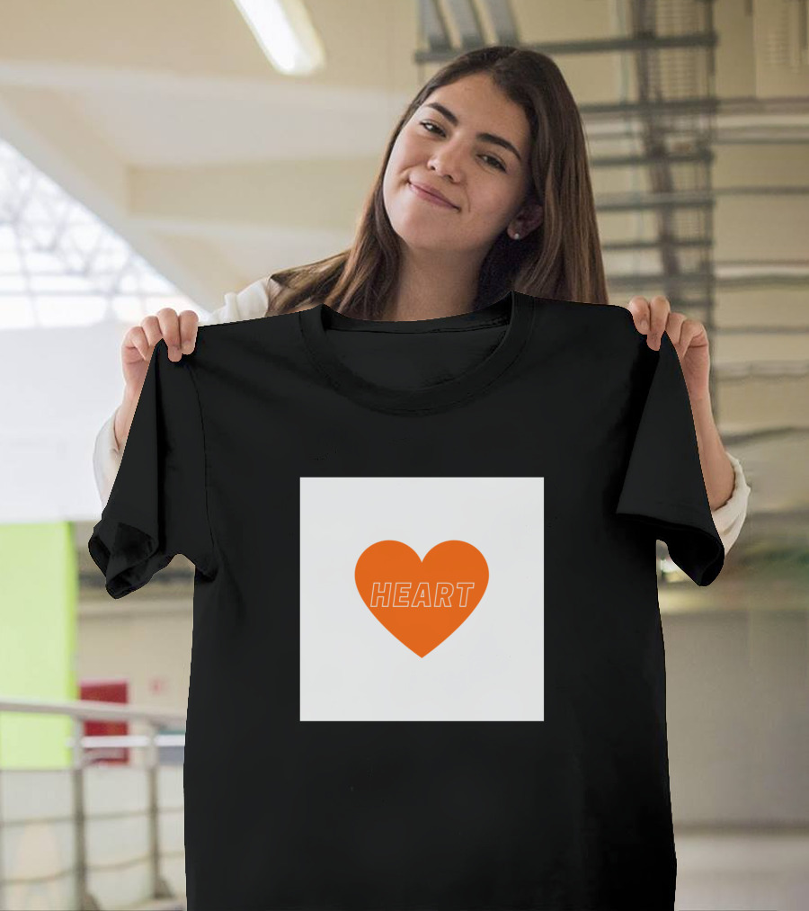 Minimalistic Orange Heart With HEART Text T-Shirt