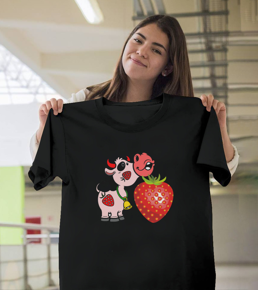 Strawberry Cow 4 94 Salty Heifers Farm Cartoon Cow with Strawberry T-Shirt