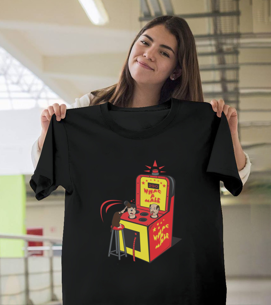 Whac A Male Arcade Machine with Cartoon Characters and Hammer T-Shirt