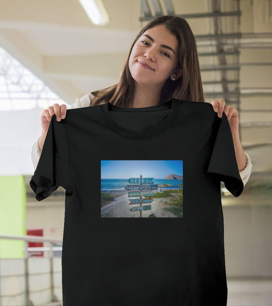BEER New York City Tokyo Rome Direction Signs by the Beach T-Shirt