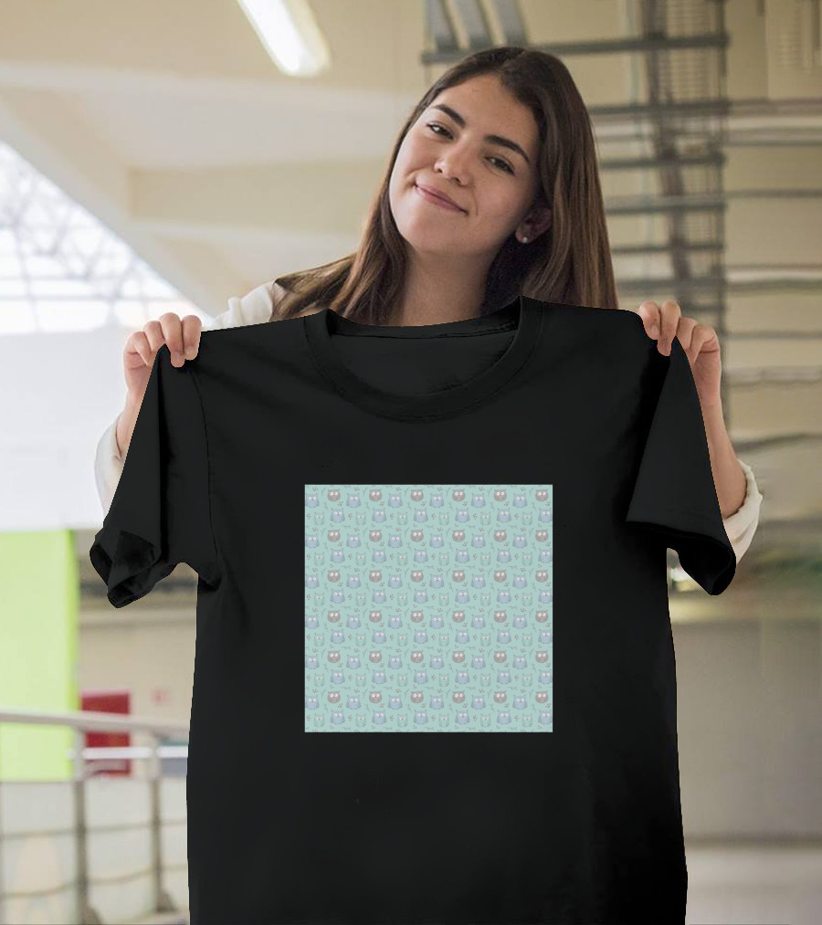 Whimsical Blue Green and Gray Owls T-Shirt