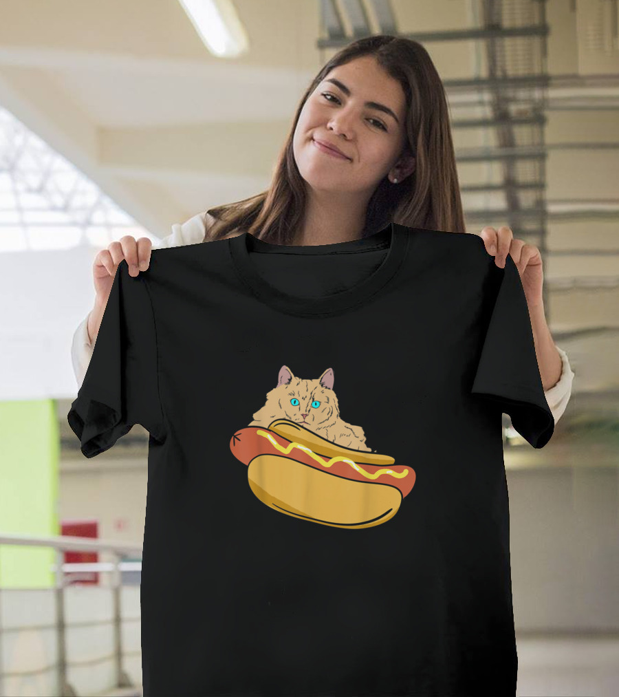 Cat Hotdog Sandwich Lover Funny Hotdog Lover Cat in Hotdog T-Shirt