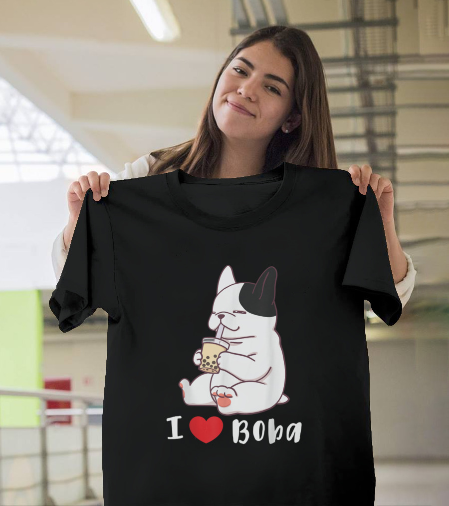 French Bulldog I Love Boba Bubble Milk Tea T-Shirt
