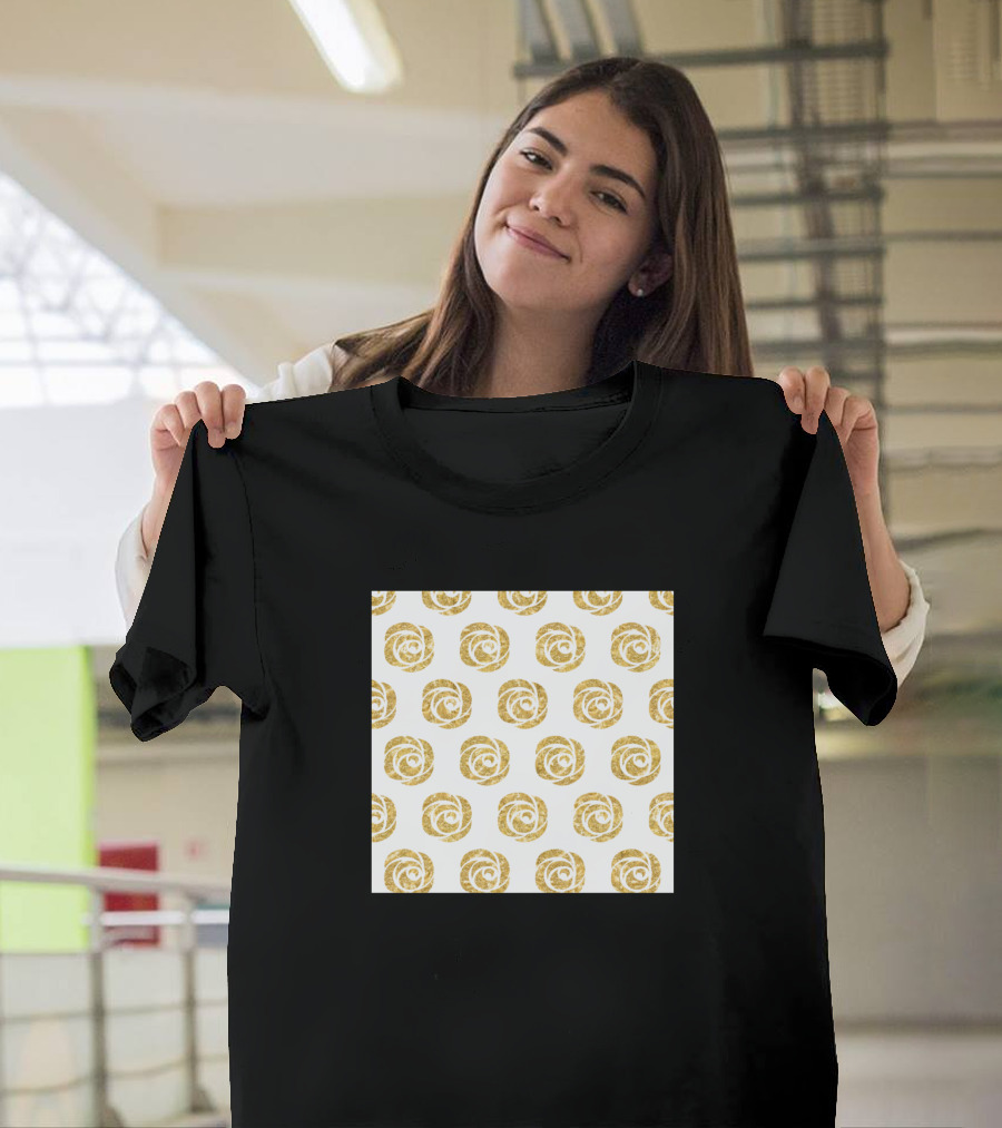 Fun Glam White Gold Rosebud Pattern Neck Gaiter T-Shirt