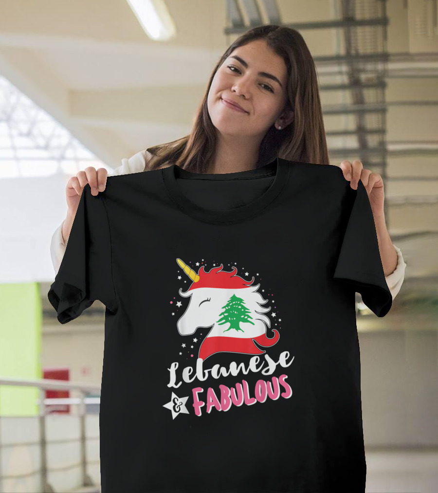 Lebanese Fabulous Unicorn Lebanon Flag T-Shirt