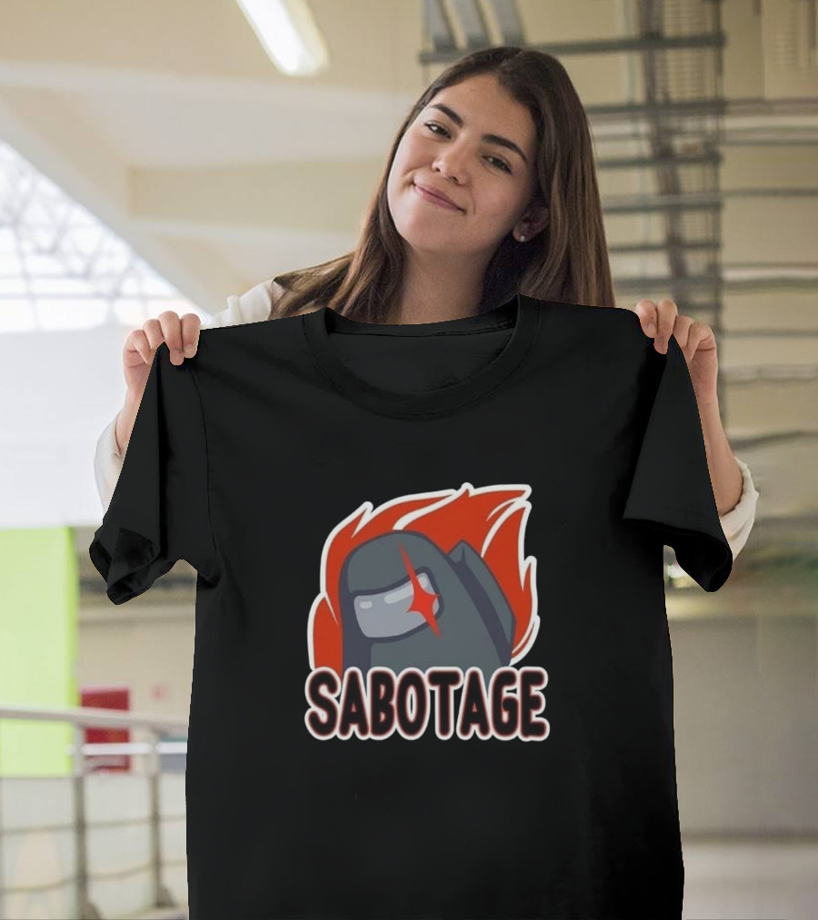 Sabotage Among Us Crewmate with Fiery Background T-Shirt