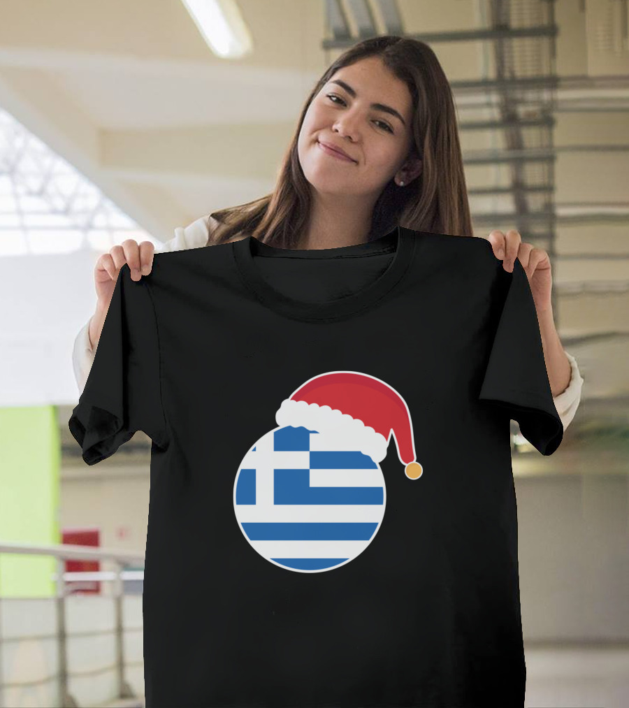 Christmas Greece Flag Santa Claus Hat T-Shirt