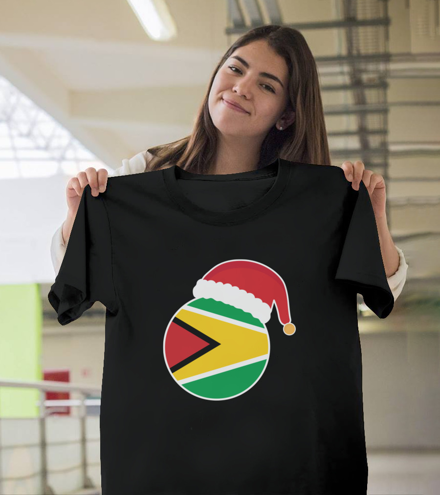 Santa Hat on Guyana Flag Circle for Christmas T-Shirt