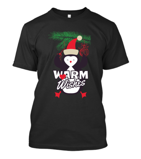 Warm Christmas Wishes With Penguin Santa Hat T-Shirt